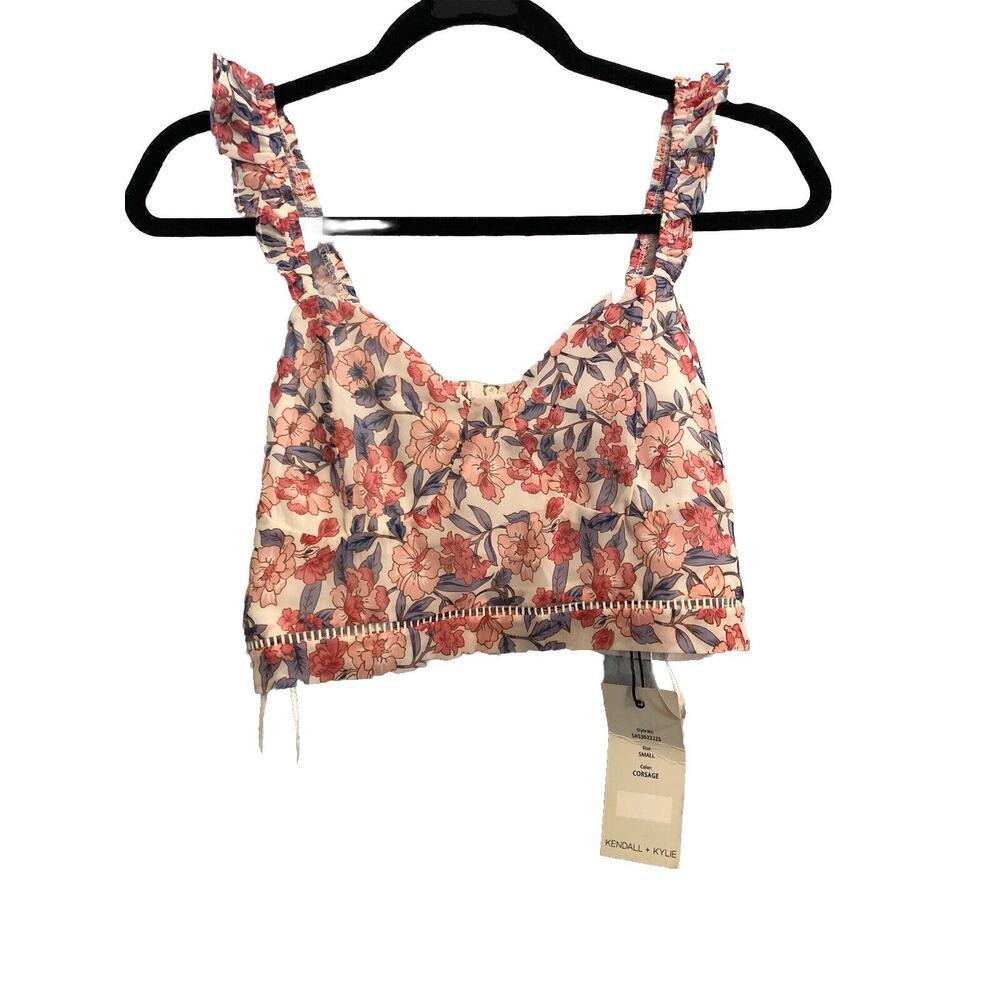 Kendall & Kylie Crop Top Small Pink Pastel Floral Fairycore Cottagecore Boho NEW